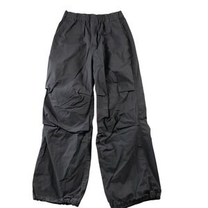 MUJI Women Gray Parachute Cargo Pants Elastic Waist Wide Leg Cinch Hem Size M